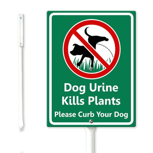 Geroclonup Dog Urine Kills Plants Please Curb Your Dog Yard Sign with Metal Stakes 17.5x22cm Rustproof Sturdy Aluminum Lawn Signs Yard Stand for Garden Backyard Outdoor Decorations