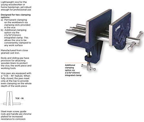Groz Portable Woodworking Vise, 6-Inch, Clamp On Or Bolt To Bench, Cast Iron With "Toe-In" Feature (39006) #TOP3