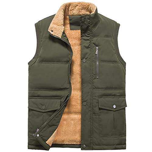 Msmsse Winter Vest For Men Warm Outdoor Padded Puffer Vest Outerwear Sleeveless Jacket Army Green M #TOP15