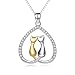 YFN Two Tone Couple Cat Heart Pendant with Crystal Necklace 925 Sterling Silver Eternal Love Heart Jewelry For Women