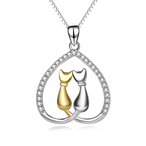 YFN Cat Necklaces 925 Sterling Silver Eternal Love Heart Cat Jewelry for Girlfriends Wife