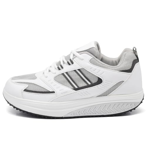 Zapatillas de deporte basculantes para correr deportivas, cómodas para caminar, balancín, fitness, bienestar, adelgazantes, cómodas, para hombre 8803, 3623 Blanco Gris, 41 EU Stretta