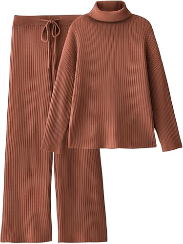 Image of TYSORT Women's Winter Woolen Turtleneck Sweater with Pajama | Warm Winter Wear Cord Set | Woolen Tracksuit Loungewear Set
