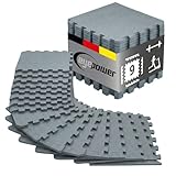 eyepower Bodenschutzmatte Fitness - 9 Puzzlematten 30x30cm Grau 0,8qm - Homegym Fitnessmatte - Bodenmatten Fitnessraum Fitnessgerät Dämmmatte für Laufband Fahrrad Crosstrainer Sportmatte Outdoor