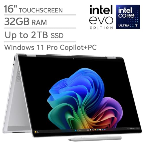 Image of HP OmniBook 7 X Flip 16 inch 2 in 1 Laptop Copilot+ AI PC|3K OLED Touchscreen Convertible Business Laptop|Intel Core Ultra 7(>i7-1355U)+47 TOPS NPU|Custom 32GB DDR5+1TB /2TB SSD|Windows 11 Pro|Backlit
