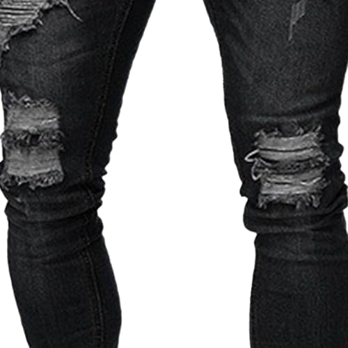 Men's Fashion Ripped Skinny Jeans Distressed Slim-fit Tapered Biker Pants Casual Stretchy Destroyed Denim Pant2