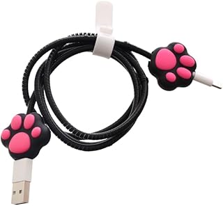 واقي كابل شاحن من جي-باور، غطاء واقي مرن ضد التشابك بتصميم بصمة لطيف، مناسب لجميع الشواحن، طقم من 4 قطع - أسود ووردي