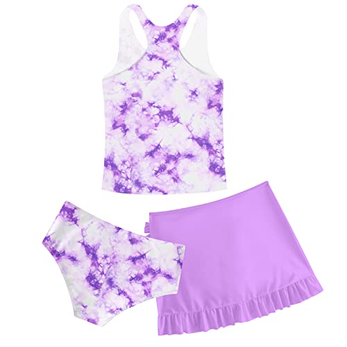 Girls Swimsuits 3 Piece Tankini Bathing Suit Set Cute Bikini Swimwear with Cover Ups Beach Skirt 5-16 Years
