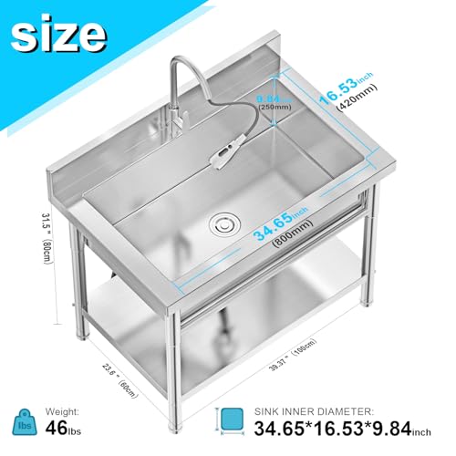 Stainless-Steel-Utility-Sink-Single-Bowl-Freestanding-Laundry-Sink-with-Pull-Out-Faucetfor-Laundry-Room-Farmhouse-Indoor-and-Outdoor-Sink-Pet-Cleaning Stainless Steel Utility Sink Single Bowl Freestanding Laundry Sink with Pull Out Faucetfor Laundry Room Farmhouse Indoor and Outdoor Sink Pet Cleaning