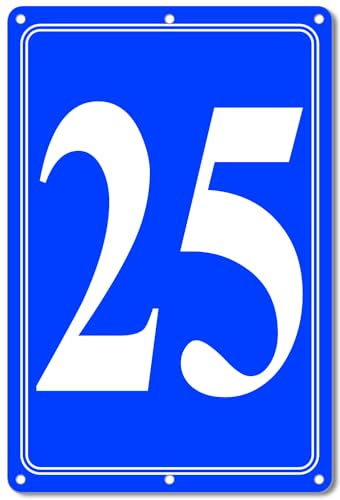 Image of Premium Aluminum Number Signs 25, Metal 12 inch X 8 inch Blue Numbered Signs Outdoor for Parking Lots, Floor, Dock, Court, Aisle, Field, High Visibility, No Fade, Weather-resistant