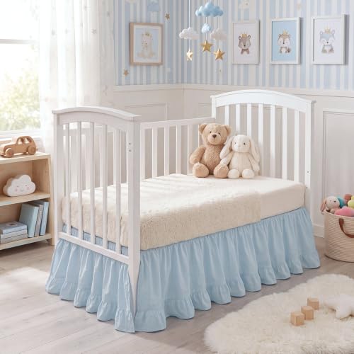 Image of Hahafelt Blue Crib Skirt for Baby Girls Boys, 100% Washed Cotton Bed Skirt