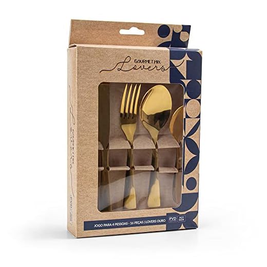 Faqueiro Dourado Lovers Aço Inox 16 Peças Gourmet Mix
