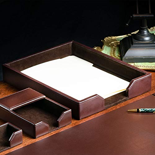 Dacasso Bonded Leather Desktop Tray Luxury Letter Holder & Paper Organizer For Desk, Dark Brown #TOP5