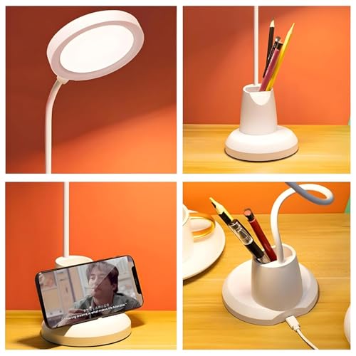 Image of Kimee LED Study Light for Desk with Stationery Organizer & Mobile Holder - Cordless Table Lamp for Students & Work from Home - 3 Modes Eye Protection Reading Lamp (Round, Regular)