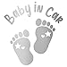Baby in Car Aufkleber Autoaufkleber Sticker für Kfz Babyaufkleber Selbstklebend Wetterfest Wasserfest Vinyl Auto Zubehör K148 (Silber Metallic, Fußabdrücke)