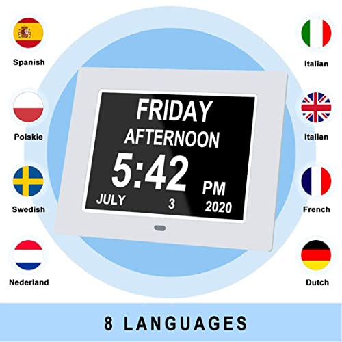 Johnziny 7 Inch Day Calendar Clock, Digital Clock Large Display With Date And Day For Elderly,Dementia Clocks For Seniors With 8 Alarms, Large Number, Auto Dimming #TOP2