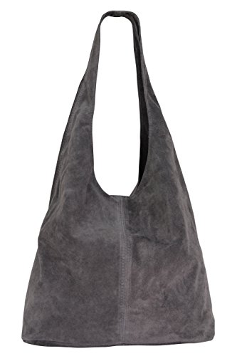 AmbraModa WLX88 - Damen Wildleder Handtasche Schultertasche Beuteltasche (Dunkelgrau) Cover