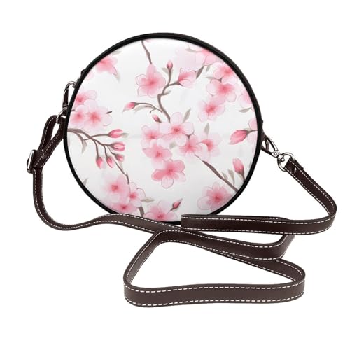Sac à bandoulière rond rose motif cerisier en cuir vegan pour femme