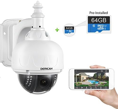 Dericam Outdoor Wireless Security Camera, PTZ Camera, 4X Optical Zoom, Auto-Focus, 1.3 Megapixel, Pre-Installed 32GB Memory Card, S1-32G2, White.