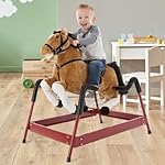Spring Rocking Horse Plush Ride on Toy with Adjustable Foot Stirrups and Sounds for Toddlers to 5 Years Old by Happy Trails - Brown - Image 4