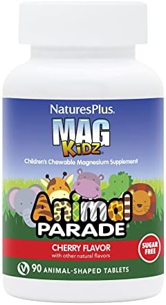 NaturesPlus Animal Parade Source of Life Sugar-Free MagKidz Children's Magnesium Supplement - Natural Cherry Flavor - 90 Chewable Tablets - Bone & Muscle Health Support - Gluten-Free - 45 Servings