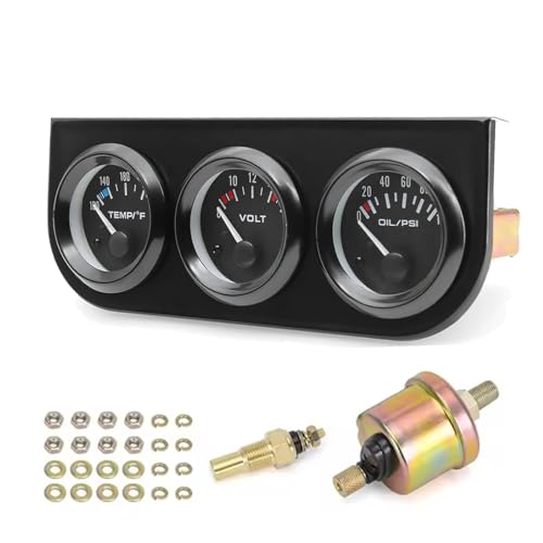 BYYOUIV 3-in-1 Triple Gauge Kit - Oil Pressure, Voltage & Water Temperature Gauges for Cars Black