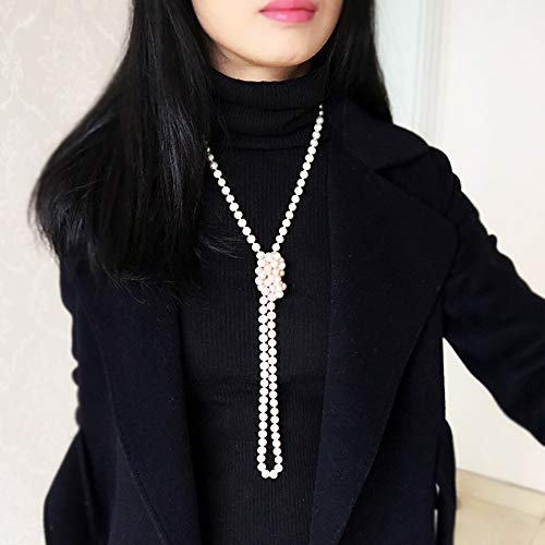 JKJF 1920s Pearls Beads Necklace, Fashion Imitation Faux Pearls Long Necklace Flapper Beads Retro Costume Jewelry - 60 Inches Length3