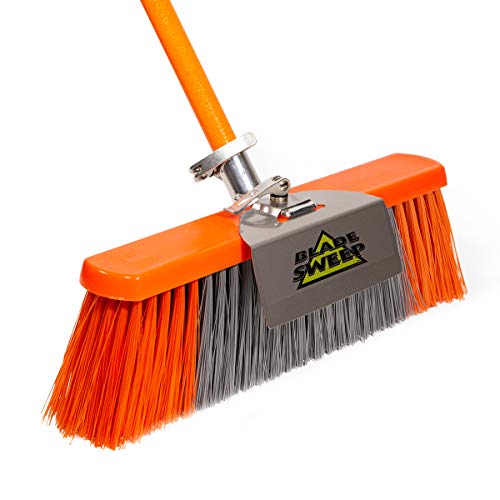 BLADE SWEEP - Push Broom Outdoor - Garage Broom - 18 inch Heavy Duty Broom - Industrial Broom - Fiberglass Broom with Stainless-Steel Scraper