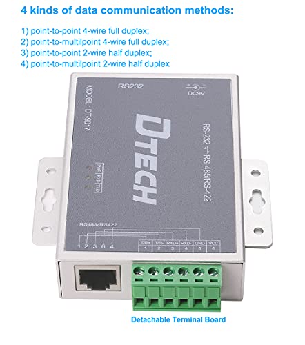 Image of DTECH Bi-Directional Active RS232 to RS485 RS422 Serial Converter with Surge Protection 600W 15KV ESD DB9 to RJ45 Phoenix Contacts Adapter Power Supply TX RX LEDs for Long Haul Data Communication