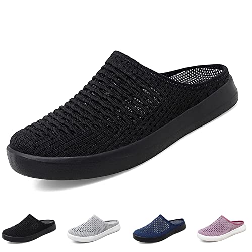 WENOREG Women's Platform Hollow Out Slip On Lightweight Mule Sneakers,Summer Open Back Flats Fashion Mesh Breathe Comfort Walking Shoes Closed Round Toe Low Top Loafer