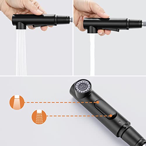 Lonheo Niederdruck Wasserhahn Küche Armatur Schwarz, Niederdruck Küchenarmatur mit Brause Mischbatterie Küche Ausziehbar Spültischarmatur für Boiler oder Untertischgeräte