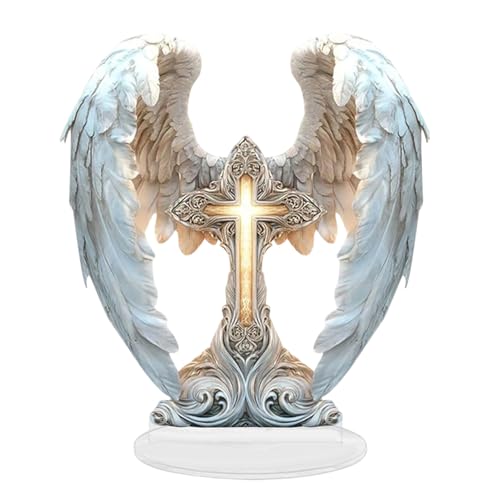ZHUMCCY Figura De Ángel Cruz Con Alas | Estatua Conmemorativa Cruz Con Alas,Acrílico 2D Para Escritorio,Para Oficina Sala Dormitorio Oratorio Iglesia Estantería