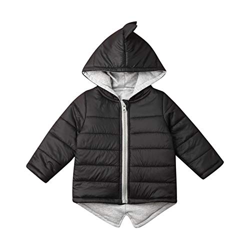 N / C Toddler Baby Boys Girls Hooded Coat 3D Dinosaur Winter Long Sleeve Outerwear Jacket with Zipper Black