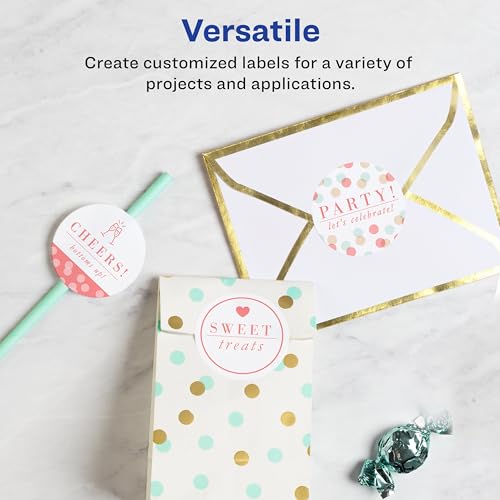 Avery Printable Round Labels, Sure Feed Technology, Glossy White Labels, 2