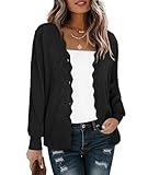 Lilbetter Women'S Button Down Open-Front Soft Stretchy Knit Light Casual Sweatshirt Cardigan(Black Large)