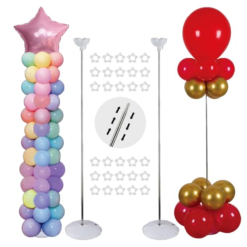 Borosino Balloon Column Stand Set of 2, 6.9 Feet Adjustable Balloon Arch Stands with Bases for Floor, Balloon Reusable Metal Telescopic Pillar for Party Decorations