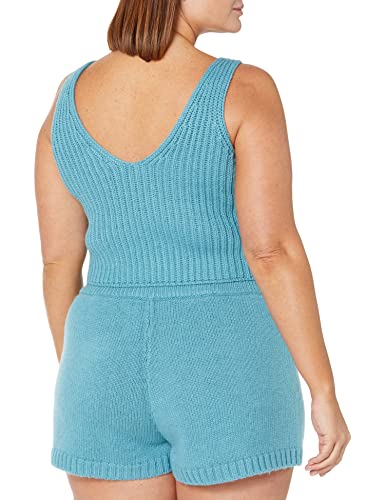 The Drop Women's Sylvie Double V-Neck Textured Rib Cropped Sweater Tank, Arctic Blue, S #TOP4