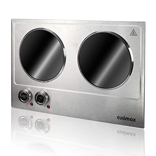 Cusimax 1800W Ceramic Electric Hot Plate For Cooking, Dual Control Infrared Cooktop, Portable Countertop Burner, Glass Plate Electric Cooktop, Silver, Stainless Steel-Upgraded Version #TOP3