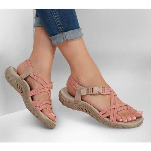 Skechers Skechers Women's REGGAE - IRIE MON - Multi strap toe thong sandal, Taupe/Coral, 6