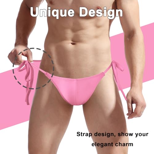Men's Bikini Tie Side G String Thong Underwear,Ice Silk Thongs Briefs Adjustable Underwears for Men3