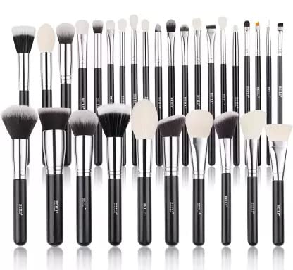 BEILI Makeup Brushes | Set of 30pc Makeup Brushes for Professionals | Classic Black Color Synthetic Kabuki Foundation Blending Brush | Make Up Applicators Brush Set
