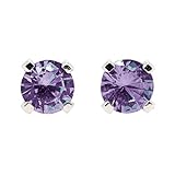 Large 6mm Color Changing Light Purple to Green Alexandrite Gemstone Stud Earrings in Sterling Silver - June Birthstone