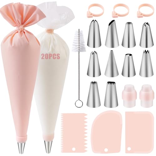 Spritzbeutel mit Tüllen 40 Stück, Nifogo Spritztüllen Set, Torten Zubehör mit Spritztüllen Edelstahl, Silikon Spritzbeutel für Cupcakes, Torten Dekorieren, Kuchen