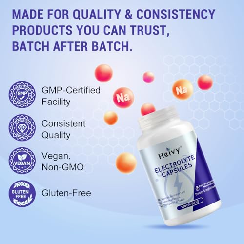 Image of Heivy Electrolyte Capsules, 100 Count (Size 0) - Made in USA | Sodium Salt Tablets (500mg Sodium &100mg Potassium), Salt Pills for POTS, for Hydration Supplement