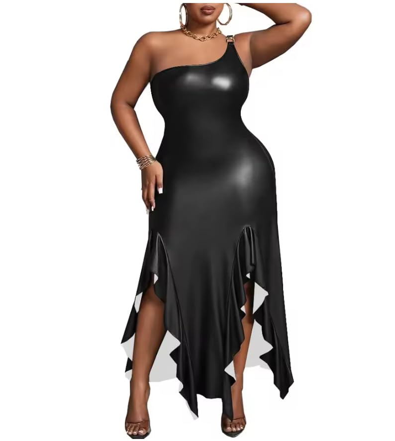 Plus Size Una Spalla Irregolare Maxi Abito Da Sera Abiti Da Sera Opaco Tessuto DELL'UNITÀ di elaborazione Delle Donne Slim Fit Abito Lungo Part