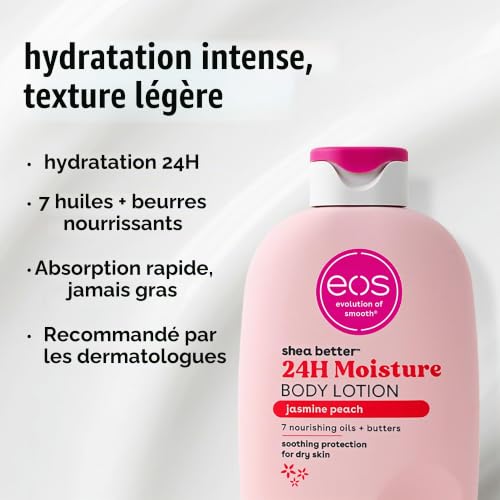 eos Shea Better Lotion pour le corps Jasmin Peach Soin de la peau hydratant 24 heures, légère et non grasse, fabriquée avec du karité naturel, végétalien, 473 ml – vue 5