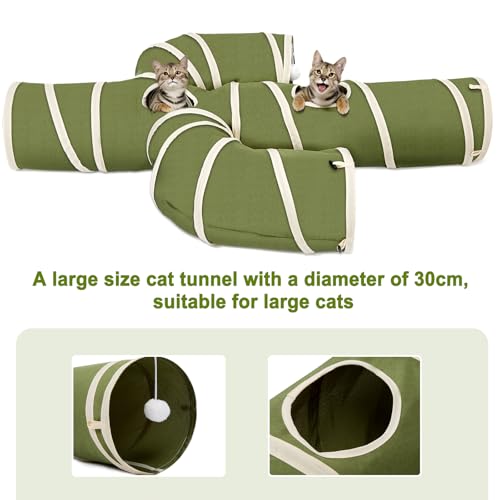 Image of Ownpets Cat Tunnel Cactus-Shaped, Sturdy Oxford Fabric Collapsible Cat Tunnels for Indoor Cats,Interactive Peek Hole Pet Tunnel Tube with Cat Wand Toy, Green