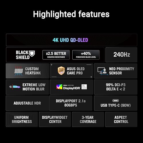 Image of ASUS ROG Swift 32 inch OD-OLED Gaming Monitor (PG32UCDM3)- 4K, 240 Hz, BlackShield Film, G-SYNC Compatible, 0.03ms, DisplayHDR 500 True Black, DisplayPort, Neo Proximity Sensor, DP 2.1, 3 yr Warranty