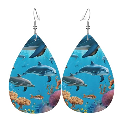 Aretes De Lágrima Delfín Turtle Marina Pulpo Arrecife De Coral, Pendientes Colgantes Vintage Pendientes Largos De Cuero Moda Pendientes Cuero Para Aniversario Niñas Cumpleaños