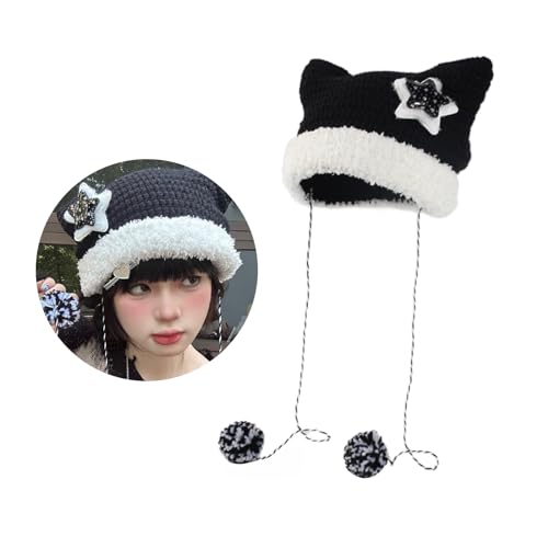 Girl White Brim Party Hat Knitted Hat Hat Thicken Hat Cat Ear Hat Photo2